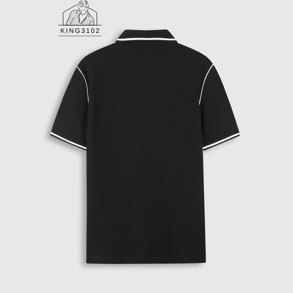 Polo Nam, Áo Thun Nam Polo Trơn Trắng Đen Cotton Thoáng Mát, Thấm Hút, Không Nhăn Full Box Bill - Polo Cổ Sọc Trắng