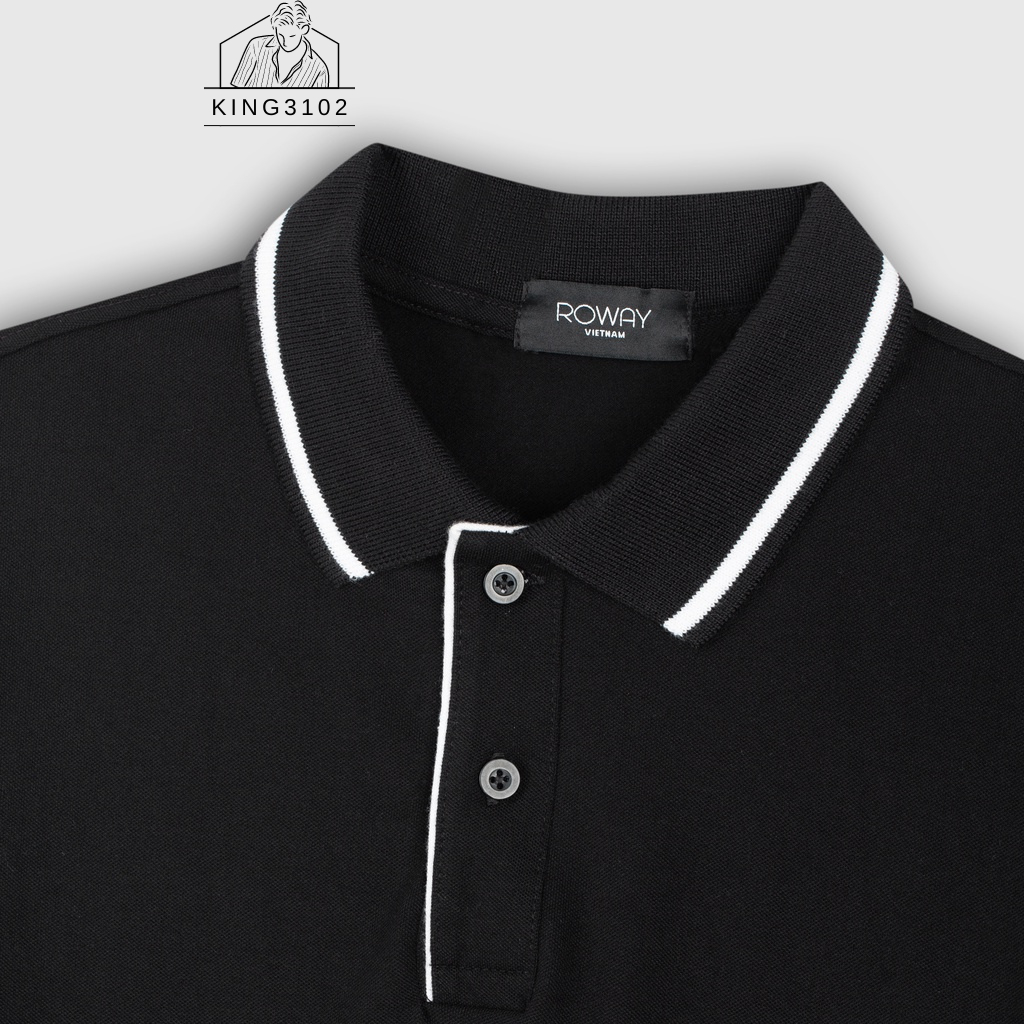 Polo Nam, Áo Thun Nam Polo Trơn Trắng Đen Cotton Thoáng Mát, Thấm Hút, Không Nhăn Full Box Bill - Polo Cổ Sọc Trắng