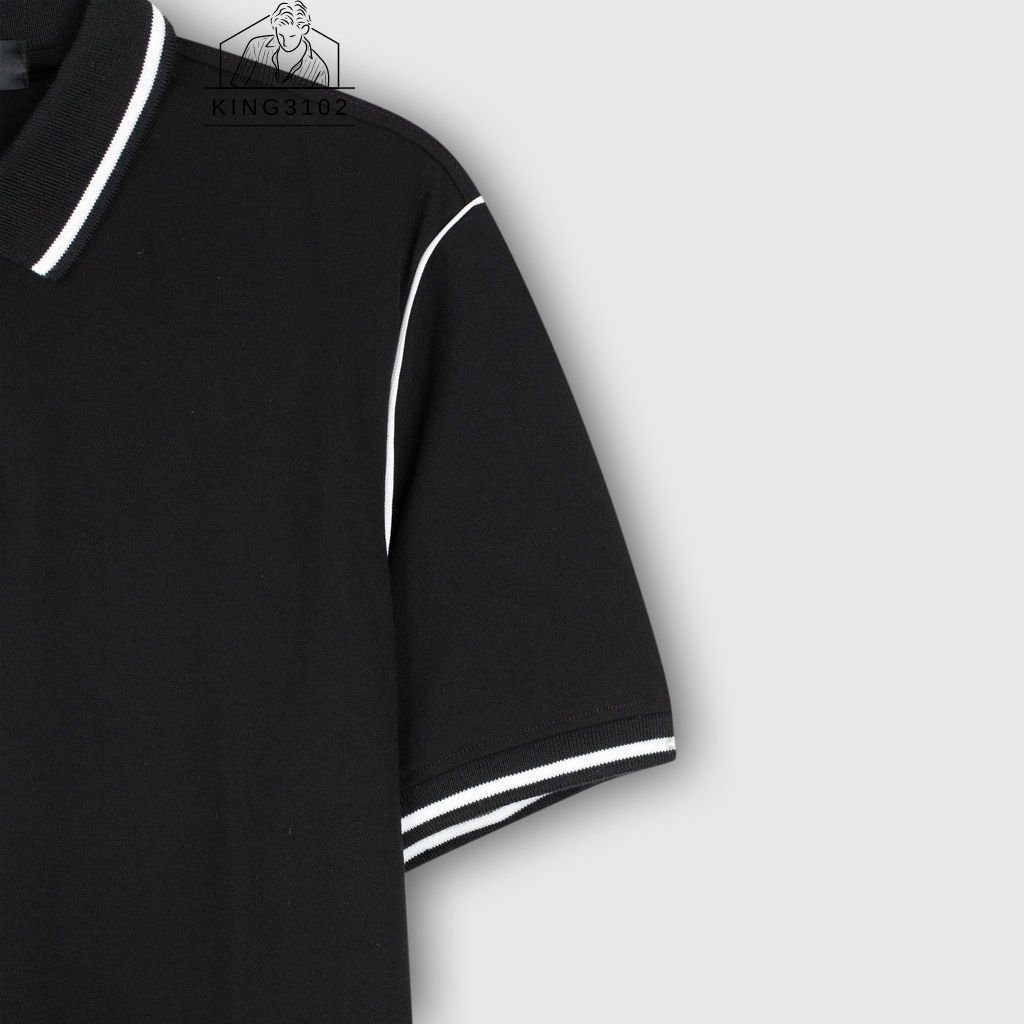 Polo Nam, Áo Thun Nam Polo Trơn Trắng Đen Cotton Thoáng Mát, Thấm Hút, Không Nhăn Full Box Bill - Polo Cổ Sọc Trắng