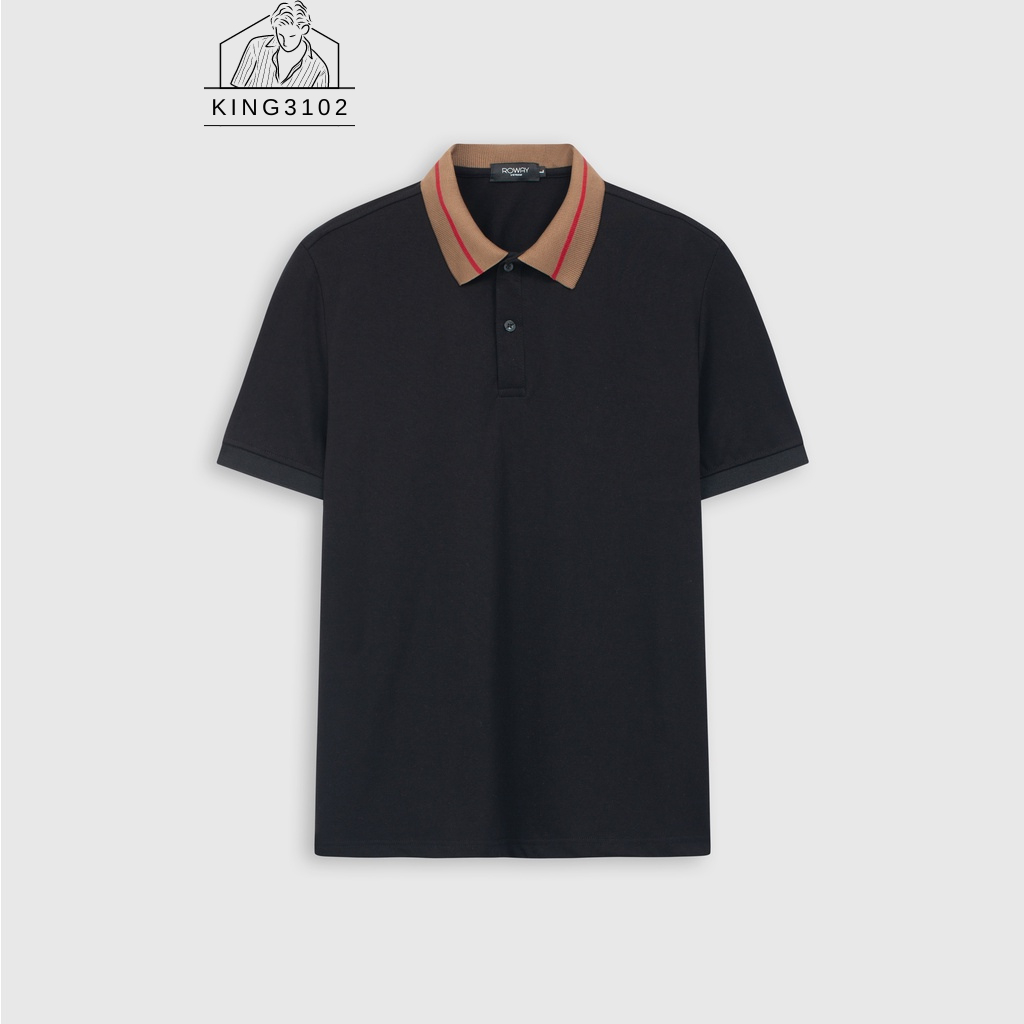 Áo Polo Nam, Áo Thun Polo Nam Trơn Trắng Đen Cotton Thoáng Mát, Thấm Hút, Không Nhăn Full Box Bill - Polo Đen Cổ Nâu