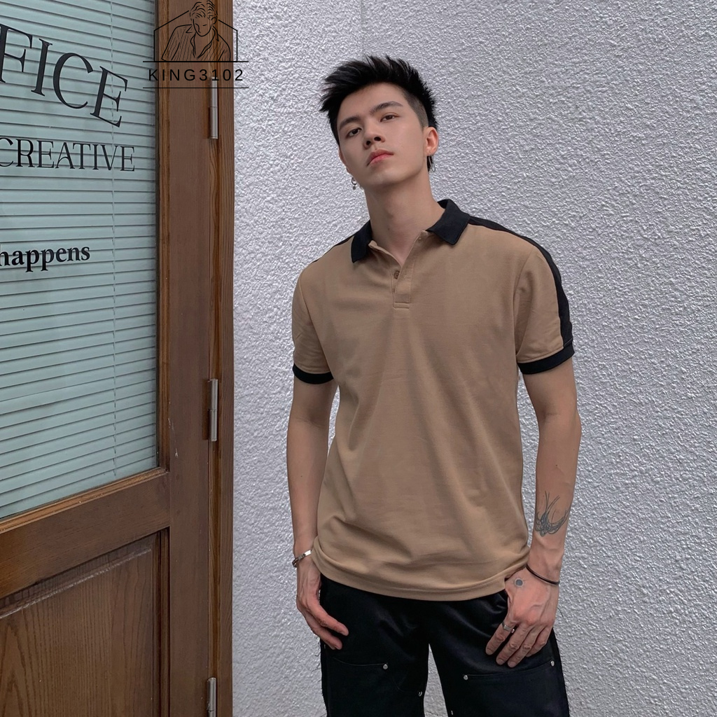 Áo Polo Nam, Áo Thun Polo Nam Trơn Trắng Đen Cotton Thoáng Mát, Thấm Hút, Không Nhăn Full Box Bill - Polo Phối Vai