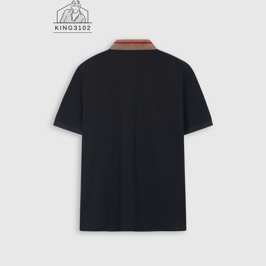 Áo Polo Nam, Áo Thun Polo Nam Trơn Trắng Đen Cotton Thoáng Mát, Thấm Hút, Không Nhăn Full Box Bill - Polo Đen Cổ Nâu