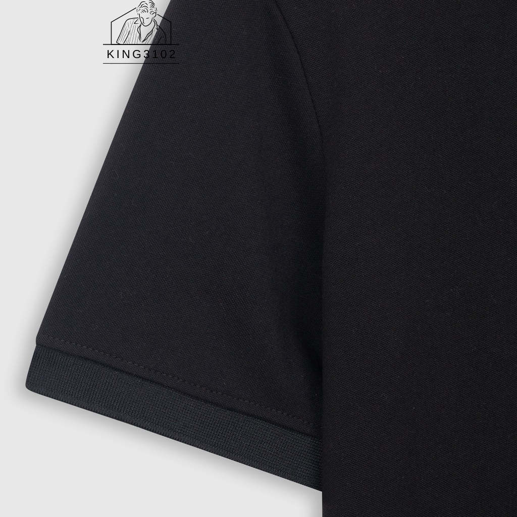Áo Polo Nam, Áo Thun Polo Nam Trơn Trắng Đen Cotton Thoáng Mát, Thấm Hút, Không Nhăn Full Box Bill - Polo Đen Cổ Nâu