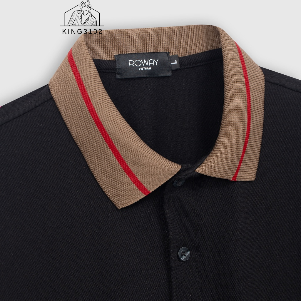 Áo Polo Nam, Áo Thun Polo Nam Trơn Trắng Đen Cotton Thoáng Mát, Thấm Hút, Không Nhăn Full Box Bill - Polo Đen Cổ Nâu