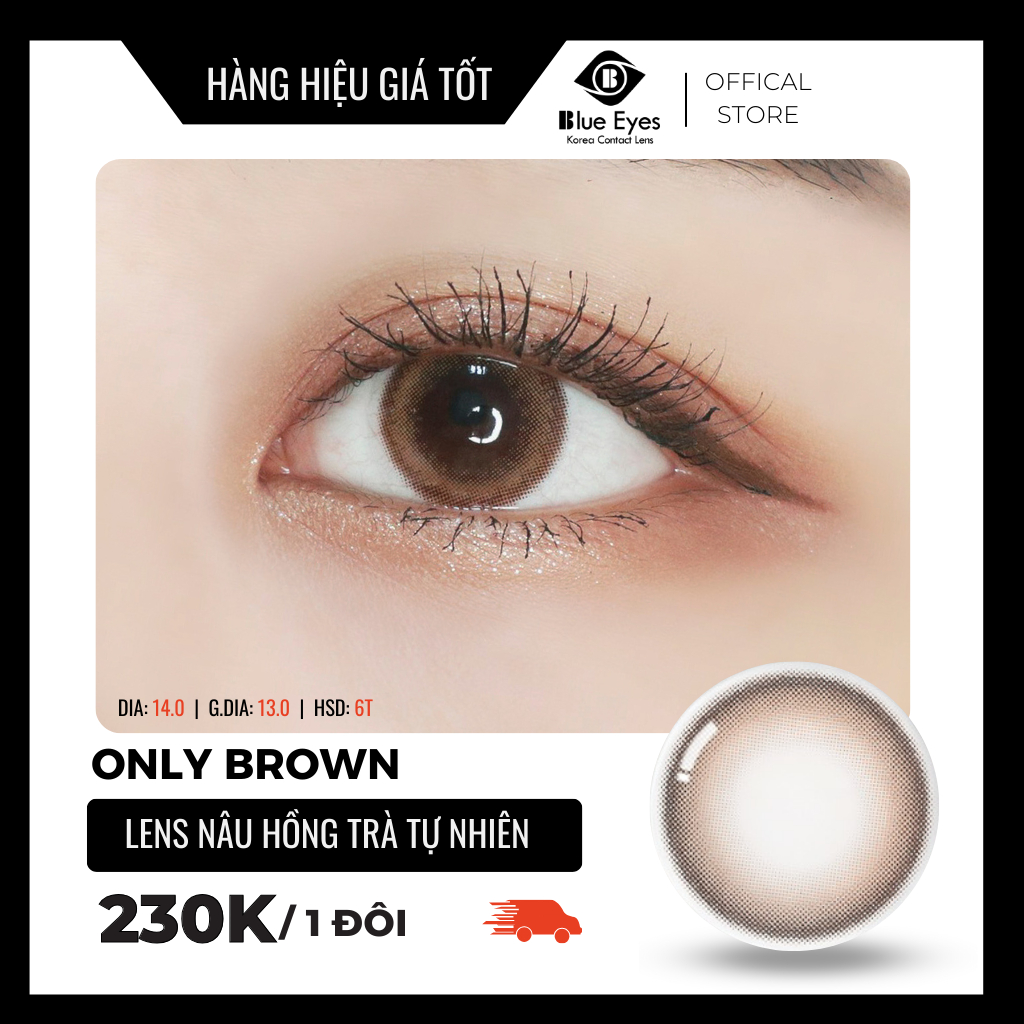 Kính áp tròng Only Brown Blue Eyes, dòng lens cận sử dụng sáu tháng, giãn tròng vừa, màu nâu hồng trà ONL-BR