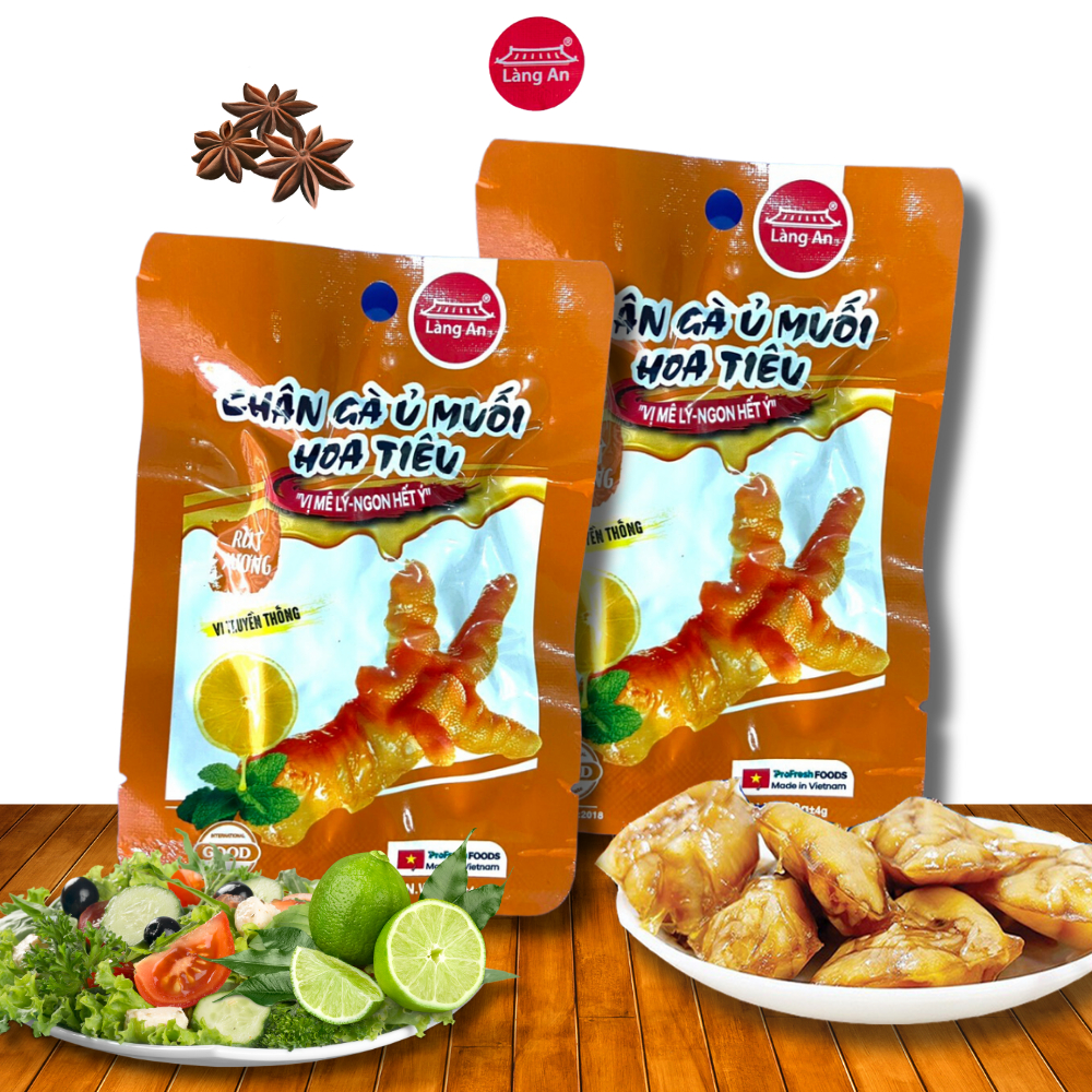 Combo 10 cái chân gà rút xương ủ muối Hoa Tiêu Làng An gói 30g-Chân gà rút xương cay ủ vị tứ xuyên tương thơm ăn liền