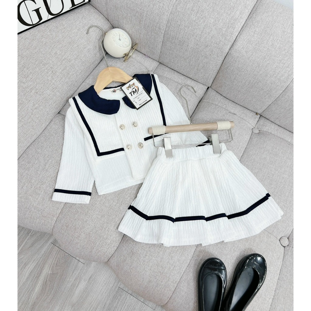 Váy bé gái Váy trắng xếp li cùng Áo phong cách châu âu sành điệu cho bé yêu Đồ bé gái đi học đi chơi sang xịn dễ thương