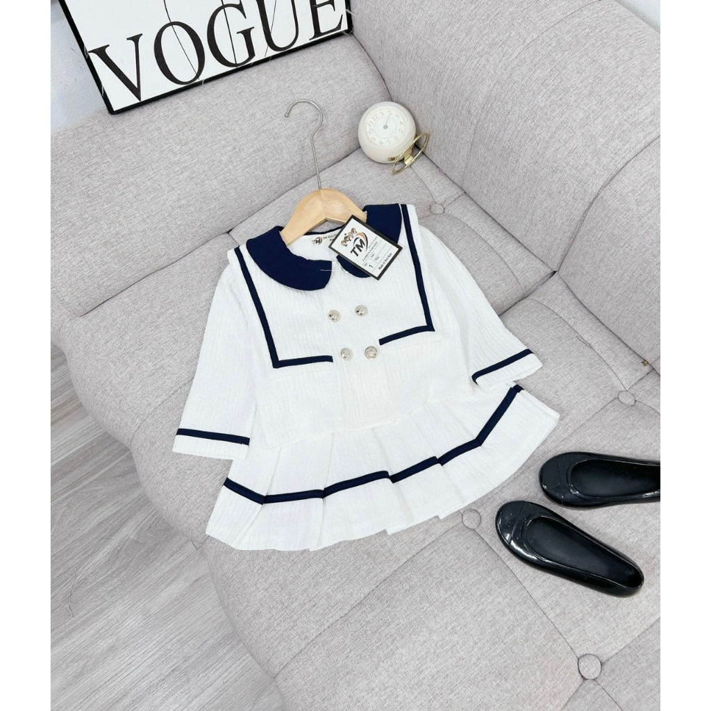 Váy bé gái Váy trắng xếp li cùng Áo phong cách châu âu sành điệu cho bé yêu Đồ bé gái đi học đi chơi sang xịn dễ thương