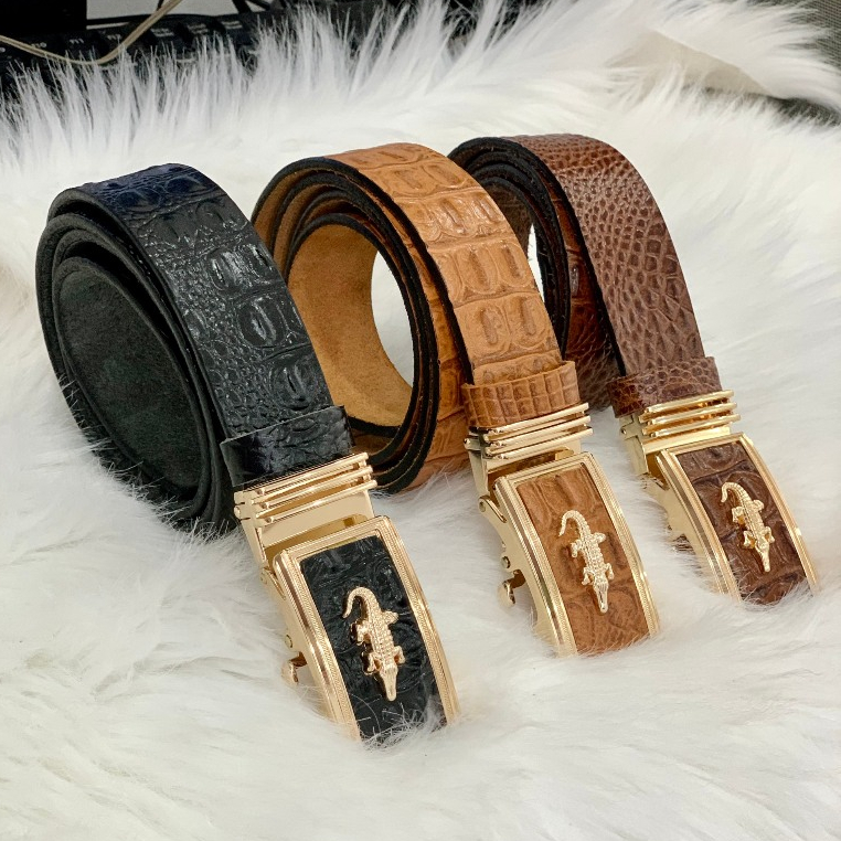 Thắt Lưng Nam Dây Nịt Da Bò Nguyên Tấm Dập Vân Cá Sấu Loại Một Khóa Tự Động JNM01