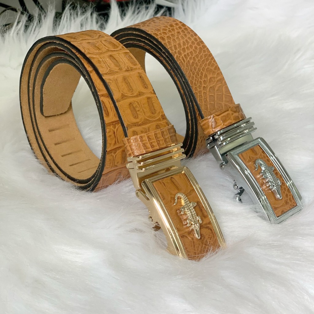 Thắt Lưng Nam Dây Nịt Da Bò Nguyên Tấm Dập Vân Cá Sấu Loại Một Khóa Tự Động JNM01