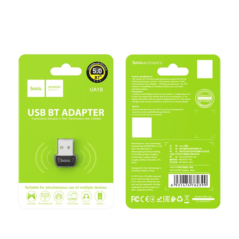 USB Bluetooth Hoco UA18 hay Bộ chuyển đổi USB sang bluetooth hỗ trợ kết nối đa thiết bị loa, tai nghe, bàn phím chuột.