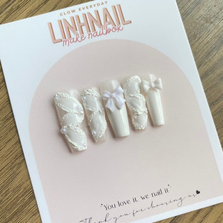 L040 nailbox thiết kế cô dâu màu trắng đính nơ
