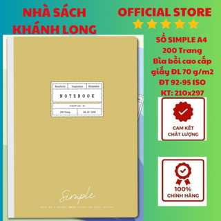 SỔ MAY GÁY  SIMPLE A4 - 200 Trang - Bìa bồi cao cấp
