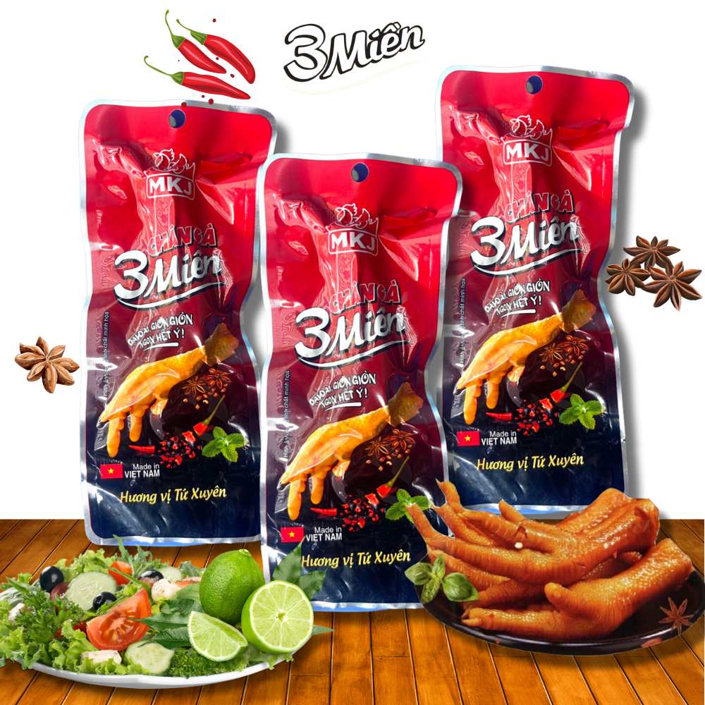 Combo 10 cái chân gà cay 3 Miền vị Tứ xuyên chân lớn 55g-đồ ăn vặt chân gà cay vị tứ xuyên tương thơm ăn liền