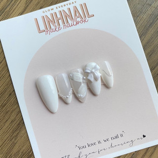 L043 nailbox handmade màu trắng đính nơ tiểu thư
