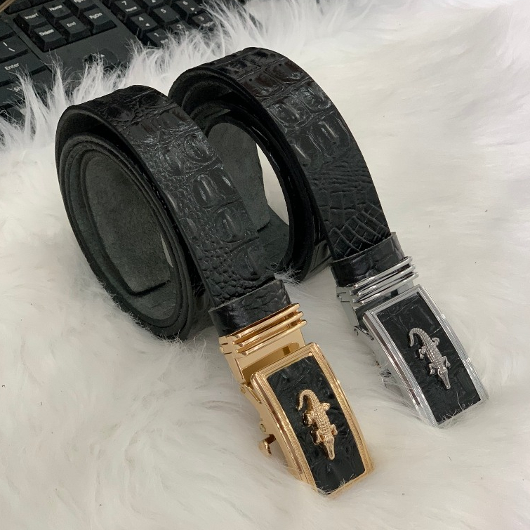 Thắt Lưng Dây Nịt Nam Da Bò Nguyên Miếng Dập Vân Cá Sấu Cao Cấp Thời Trang Mặt Khóa Tự Động và Khóa Cài Kim JNM004
