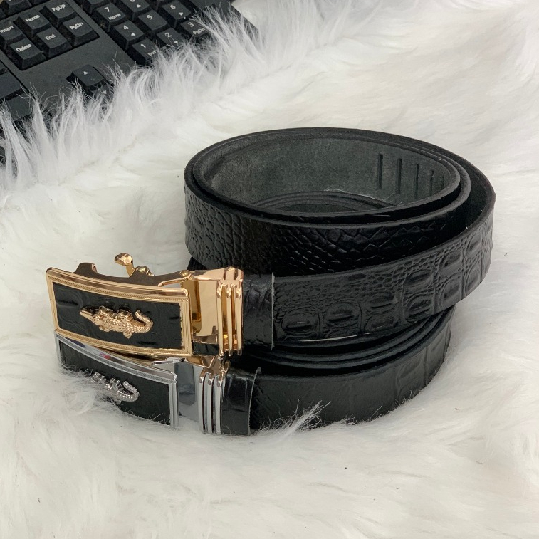 Thắt Lưng Dây Nịt Nam Da Bò Nguyên Miếng Dập Vân Cá Sấu Cao Cấp Thời Trang Mặt Khóa Tự Động và Khóa Cài Kim JNM004