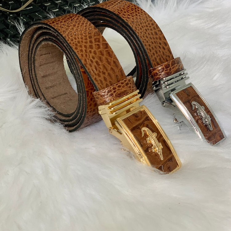 Thắt Lưng Dây Nịt Nam Da Bò Nguyên Miếng Dập Vân Cá Sấu Cao Cấp Thời Trang Mặt Khóa Tự Động và Khóa Cài Kim JNM004