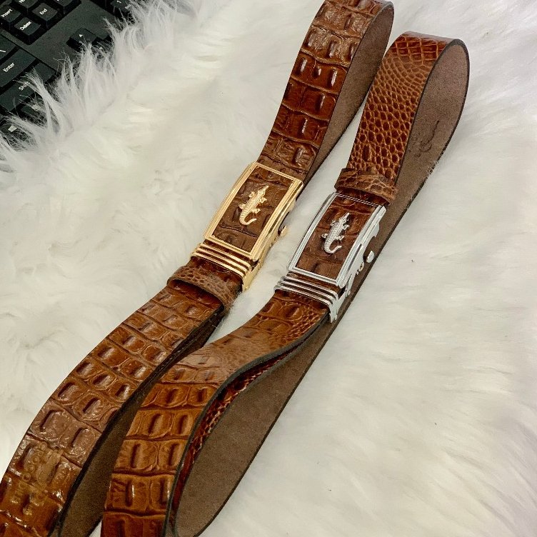 Thắt Lưng Dây Nịt Nam Da Bò Nguyên Miếng Dập Vân Cá Sấu Cao Cấp Thời Trang Mặt Khóa Tự Động và Khóa Cài Kim JNM004
