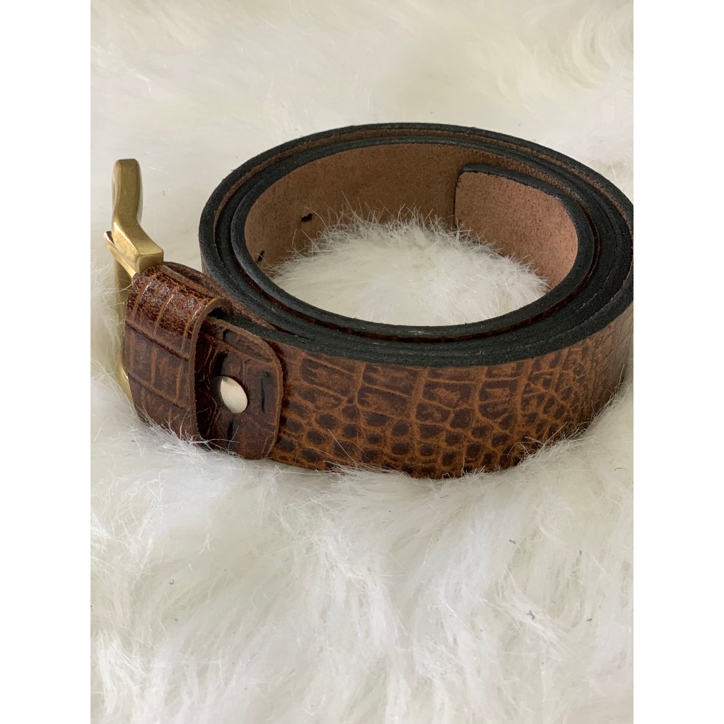 Thắt Lưng Dây Nịt Nam Da Bò Nguyên Miếng Dập Vân Cá Sấu Cao Cấp Thời Trang Mặt Khóa Tự Động và Khóa Cài Kim JNM004