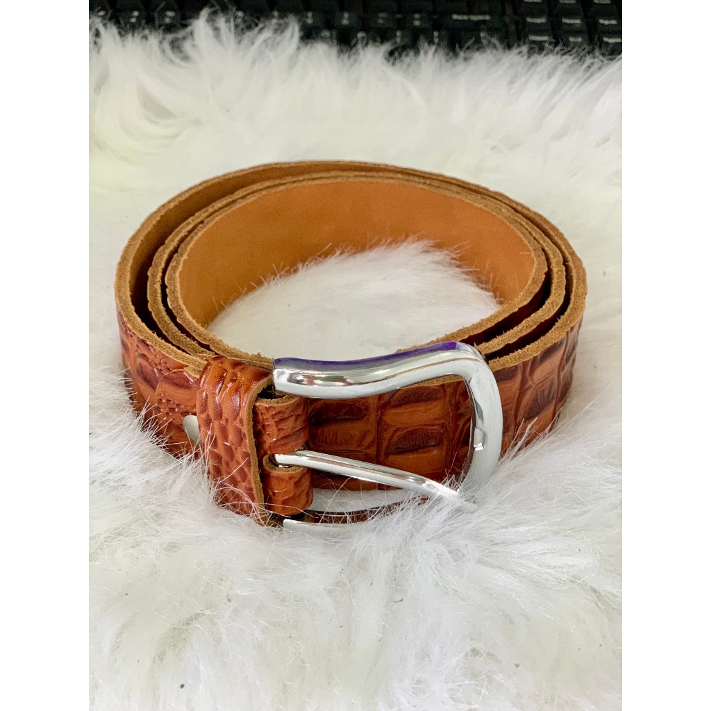 Thắt Lưng Dây Nịt Nam Da Bò Nguyên Miếng Dập Vân Cá Sấu Cao Cấp Thời Trang Mặt Khóa Tự Động và Khóa Cài Kim JNM004