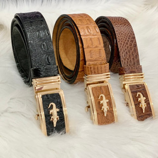 Thắt Lưng Dây Nịt Nam Da Bò Nguyên Miếng Dập Vân Cá Sấu Cao Cấp Thời Trang Mặt Khóa Tự Động và Khóa Cài Kim JNM004