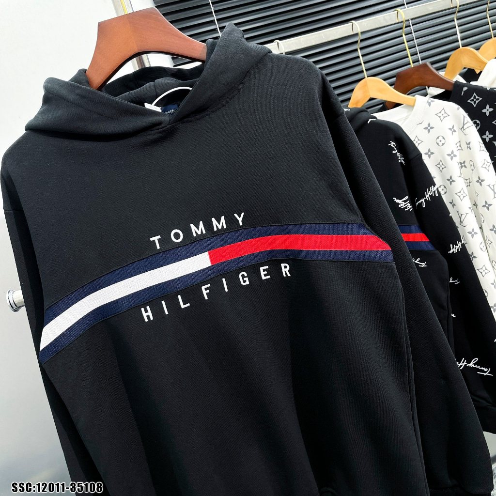 Áo Hoodie Thu Đông zip nam nữ Tommy x Adidas nỉ bông thêu vạch sọc xanh trắng đỏ dệt chữ ngang ngực dày dặn, ấm áp