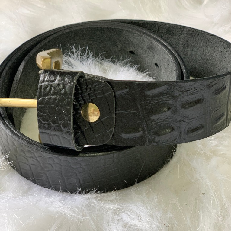 Thắt Lưng Dây Nịt Nam Da Bò Nguyên Tấm Dập Vân Cá Sấu Cao Cấp Thời Trang Khóa Cài Kim Màu Đen