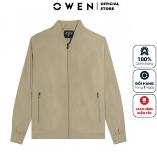 Áo khoác bomber nam Owen JK231611 Jacket 2 lớp dáng regular fit cổ đứng tay gấu suông màu be nhạt vải polyester cao cấp