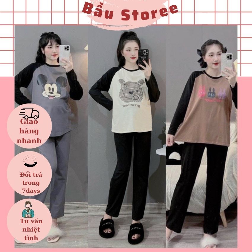BỘ BẦU THU ĐÔNG CHẤT COTTON CO DÃN V279 IN HÌNH MICKEY NGỘ NGHĨNH ĐÁNG YÊU