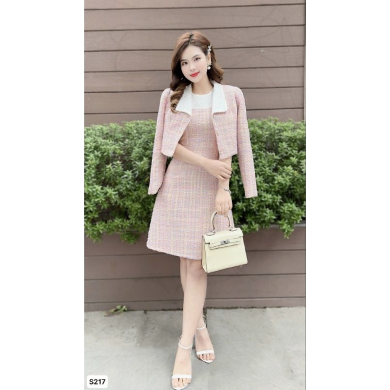 Set dạ áo vest và váy dáng xòe đi làm dự tiệc S217