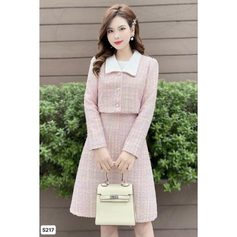 Set dạ áo vest và váy dáng xòe đi làm dự tiệc S217