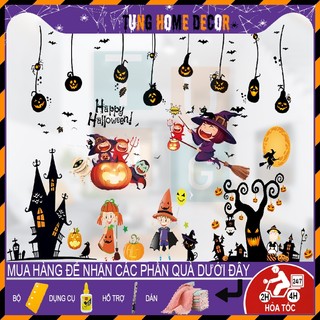 Halloween cho bé decal dán tường trang trí cửa kính decor lớp học HW23
