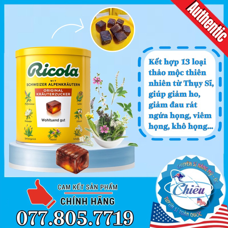 Kẹo ngậm ho thảo mộc Ricola Orginial của Đức 250g