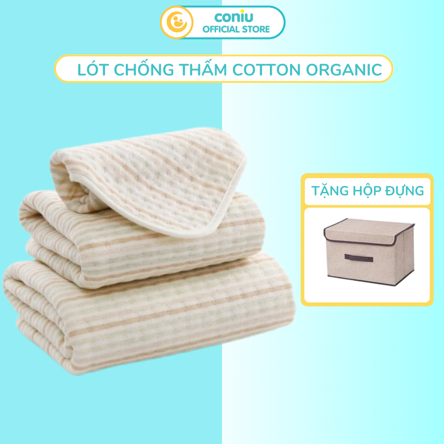 Tấm Lót Chống Thấm Cho Bé Organic 100% Cotton Coniu Tự Nhiên Thoáng Mát Bền Bỉ.