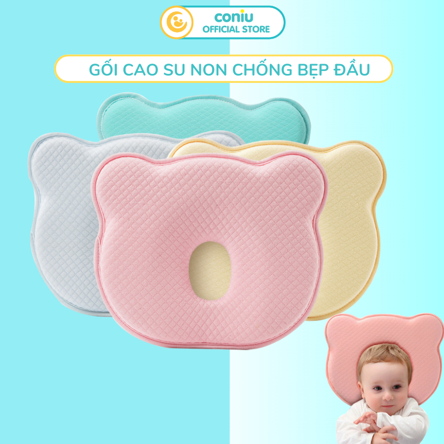 Gối Chống Bẹp Đầu Cho Bé Cao Su Non Coniu, Chống Trào Ngược, Thoáng Khí Cho Bé.