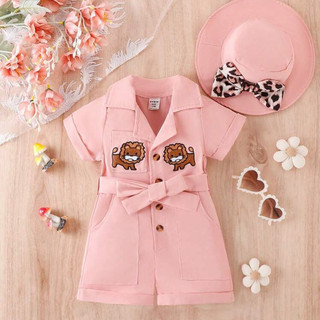 Set rompers nút cài phía trước hoạ tiết Leo - HỒNG