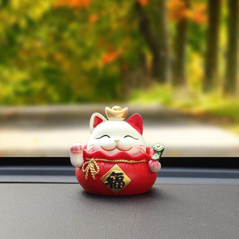 Hũ tiền đỏ trang trí ô tô nhà cửa,mix kèm tượng thần tài,mèo thần tài