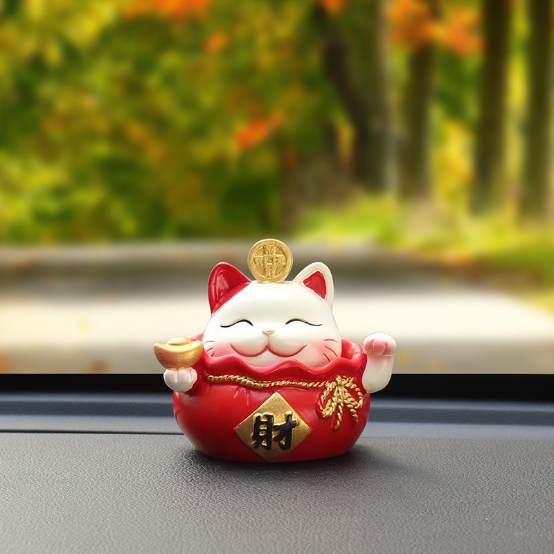 Hũ tiền đỏ trang trí ô tô nhà cửa,mix kèm tượng thần tài,mèo thần tài