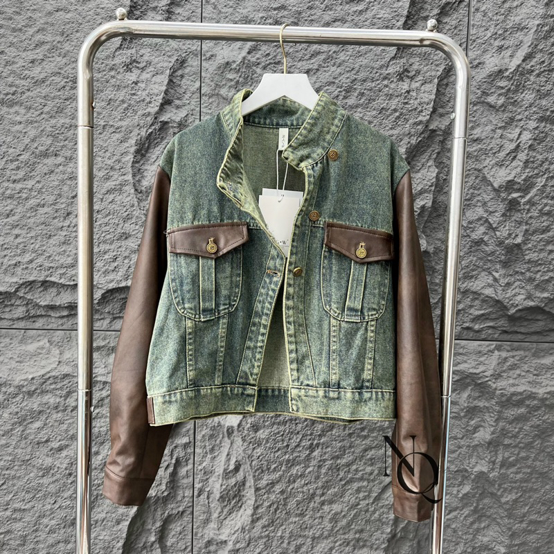 Áo khoác bò pha da cổ tàu hàng QCL1