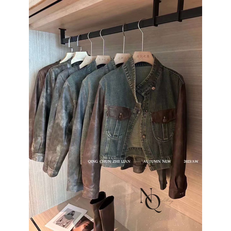 Áo khoác bò pha da cổ tàu hàng QCL1