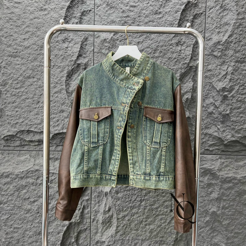 Áo khoác bò pha da cổ tàu hàng QCL1