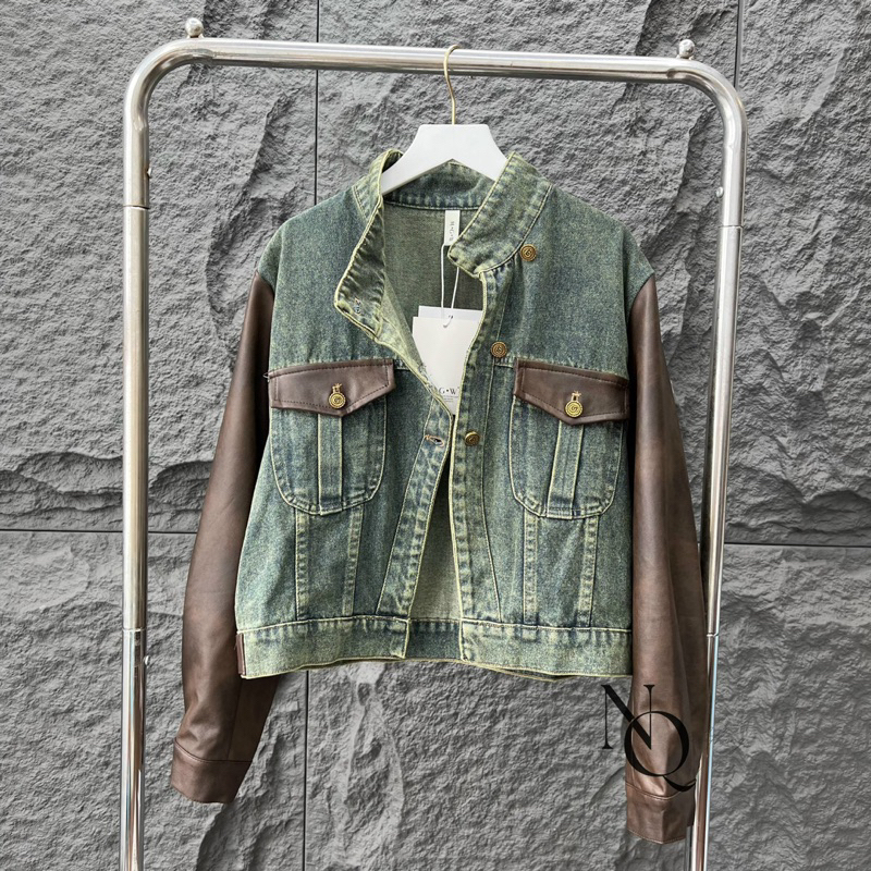 Áo khoác bò pha da cổ tàu hàng QCL1