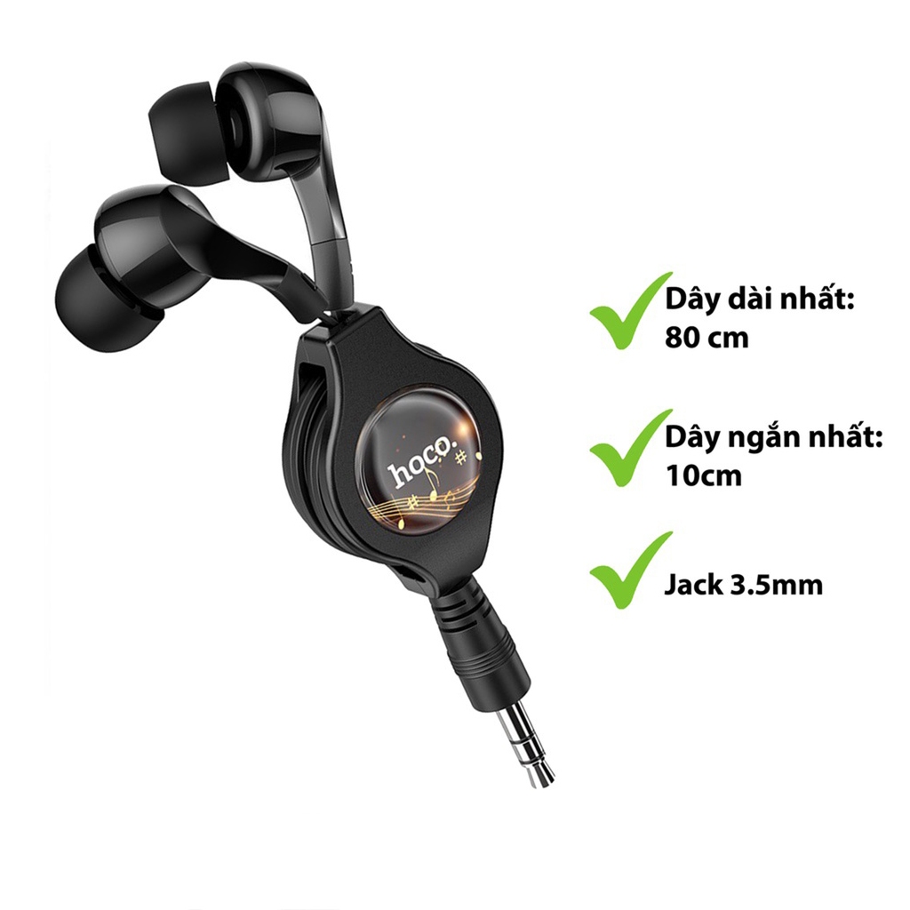 Tai Nghe Nhét tai Âm thanh hay jack 3.5mm Dây Rút Chính Hãng Hoco M68 Có Micro Đàm Thoại cho điện thoại, tablet .. hoco.