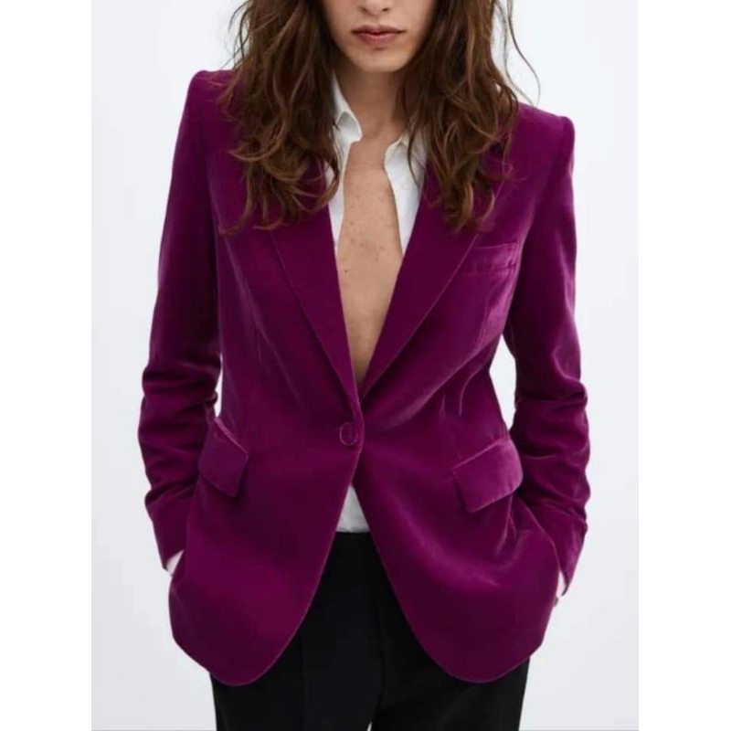Áo blazer velvet nhung mango chính hãng
