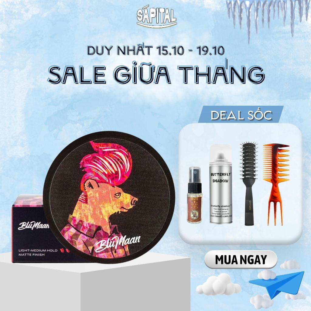 Sáp vuốt tóc Blumaan Hybrid Cream Clay – Gấu hồng 0.5oz - Tặng Lược - Light Hold nhẹ nhàng, ẩm mượt mà