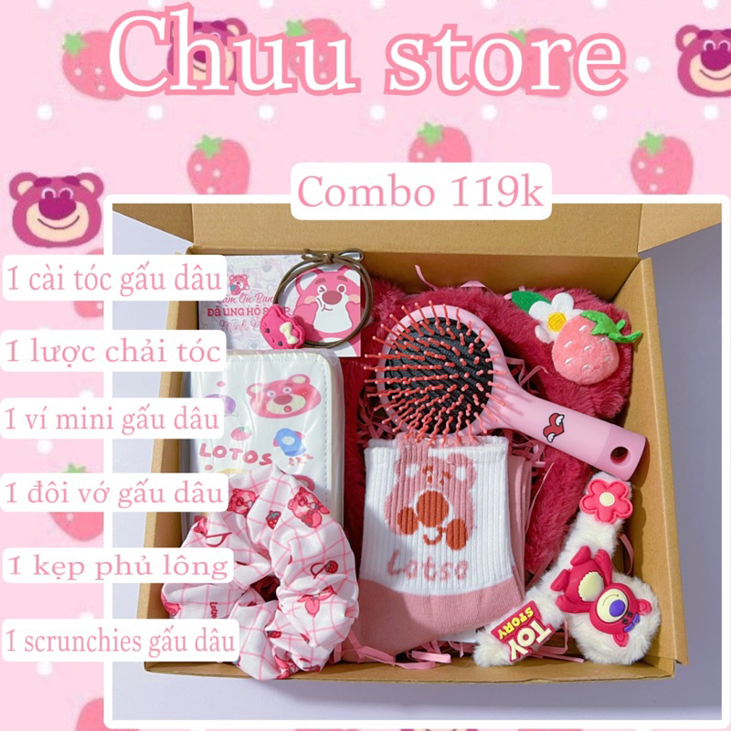 Combo quà tặng gấu dâu dịp sinh nhật 8/3 20/10 - hộp quà tặng dễ thương cho người yêu