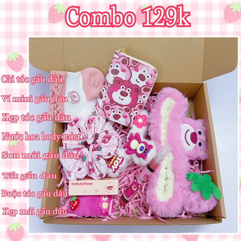 Combo quà tặng gấu dâu dịp sinh nhật 8/3 20/10 - hộp quà tặng dễ thương cho người yêu