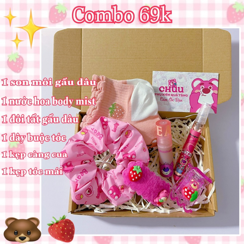 Combo quà tặng gấu dâu dịp sinh nhật 8/3 20/10 - hộp quà tặng dễ thương cho người yêu