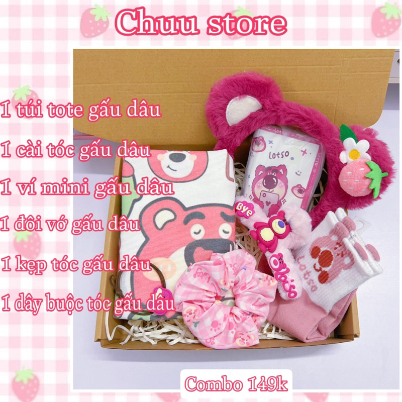 Combo quà tặng gấu dâu dịp sinh nhật 8/3 20/10 - hộp quà tặng dễ thương cho người yêu